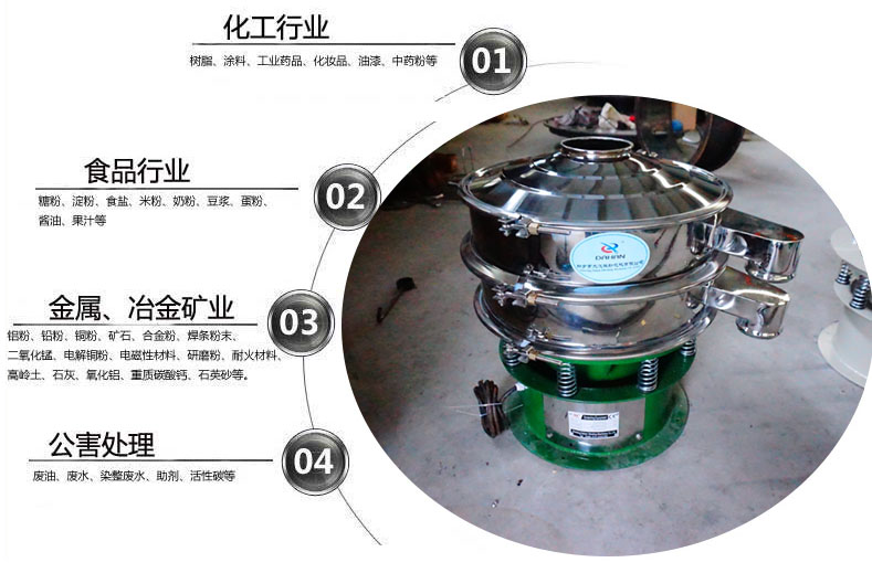 面粉振動(dòng)篩粉機(jī)適用于化工，食品，金屬、冶金，公害處理等行業(yè)