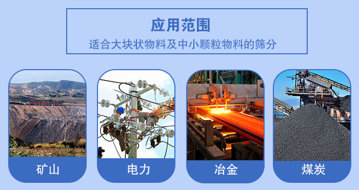 礦業(yè)振動篩應用行業(yè)：適合大塊狀物料及中小顆粒物料的篩分：礦山，電力，冶金，煤炭等。